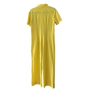 Vintage 60s Yellow Jumpsuit Short Sleeve Textured Knit Colorful Mod